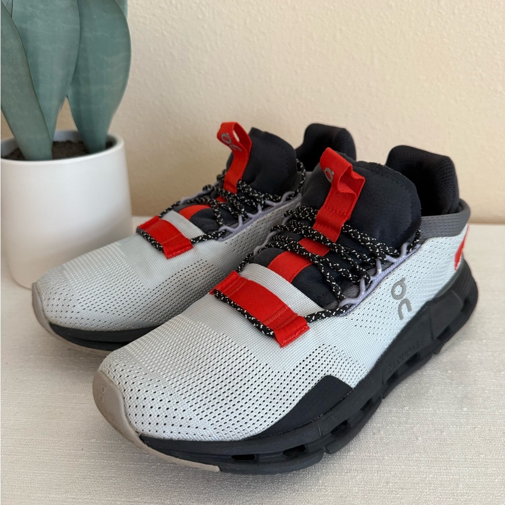 On Cloudnova Running Gray and Red Mesh Running Sn… - image 2